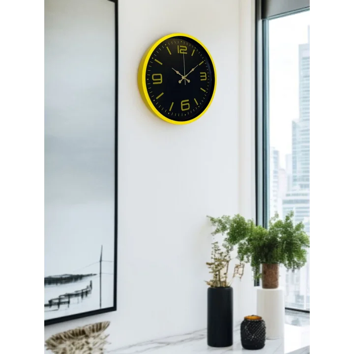 Mey İthalat® 36 Cm Sarı Dekoratif Duvar Saati