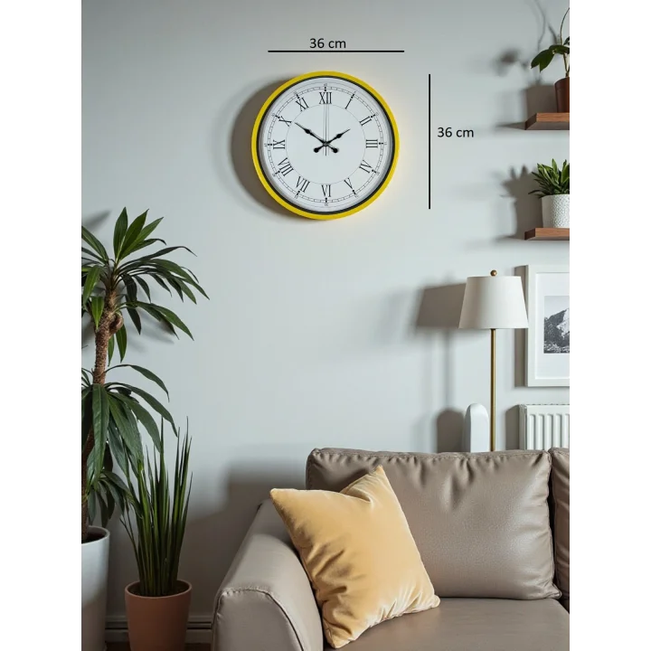 Mey İthalat® 36 Cm Sarı Dekoratif Duvar Saati