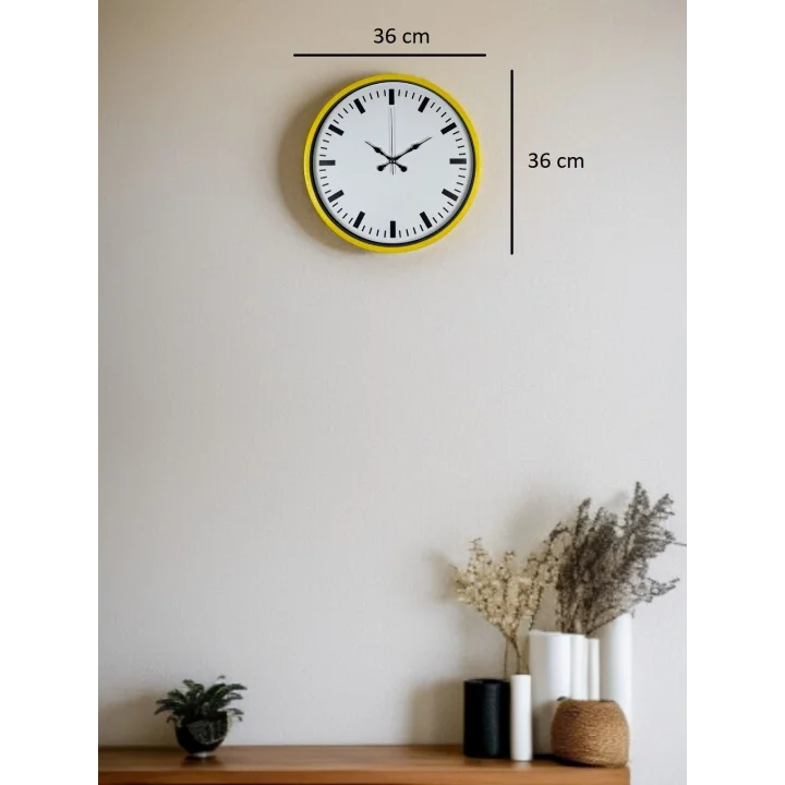 Mey İthalat® 36 Cm Sarı Dekoratif Duvar Saati