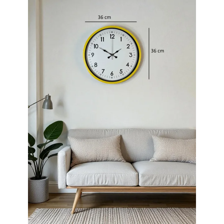 Mey İthalat® 36 Cm Sarı Modern Dekoratif Duvar Saati