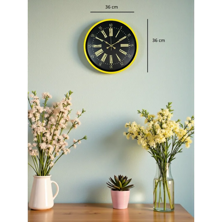 Mey İthalat® 36 Cm Sarı Modern Duvar Saati