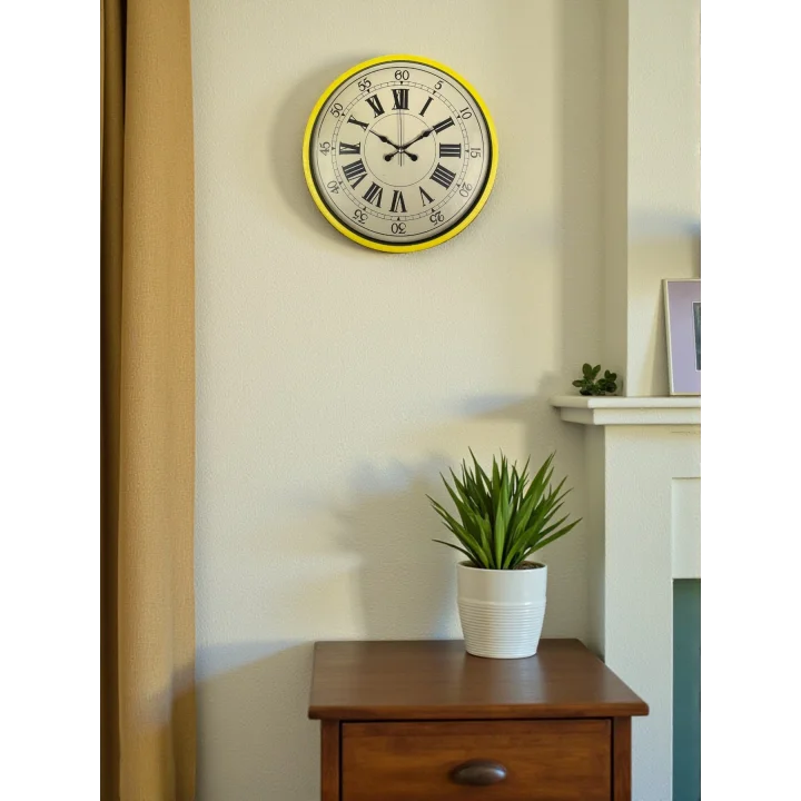 Mey İthalat® 36 Cm Sarı Retro Duvar Saati