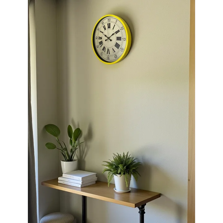 Mey İthalat® 36 Cm Sarı Retro Duvar Saati