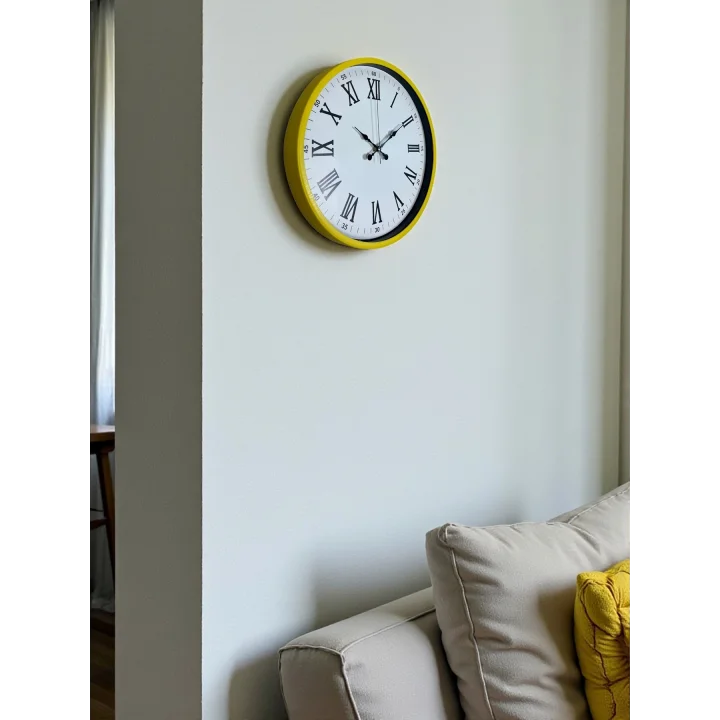 Mey İthalat® 36 Cm Sarı Roma Rakamlı Duvar Saati