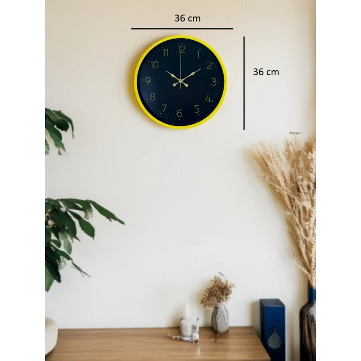 Mey İthalat® 36 Cm Sarı Şık Duvar Saati