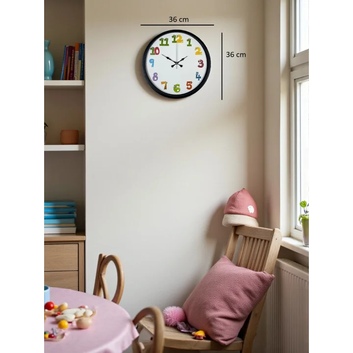 Mey İthalat® 36 Cm Siyah Çocuk Odası Duvar Saati