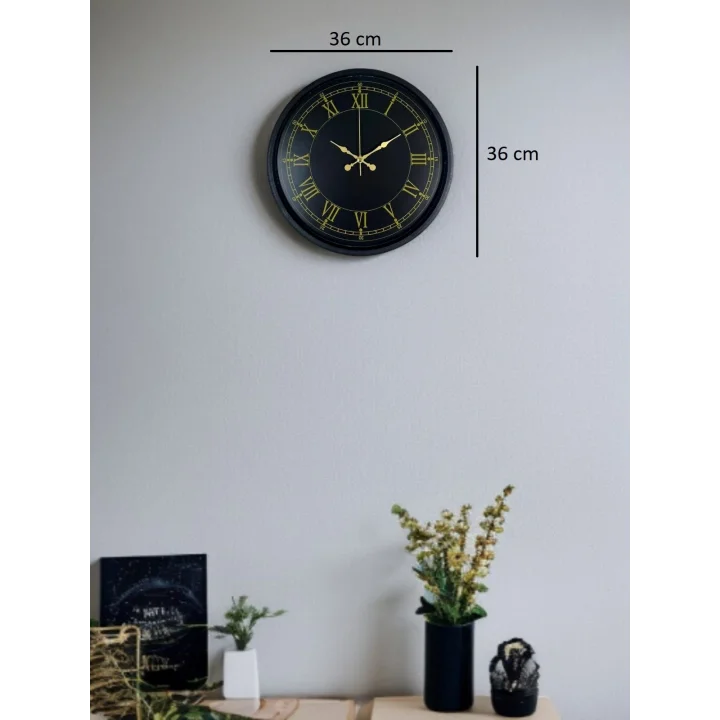 Mey İthalat® 36 Cm Siyah Dekoratif Duvar Saati