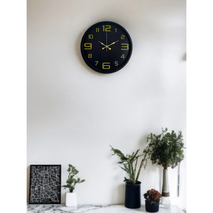 Mey İthalat® 36 Cm Siyah Gold Rakamlı Duvar Saati