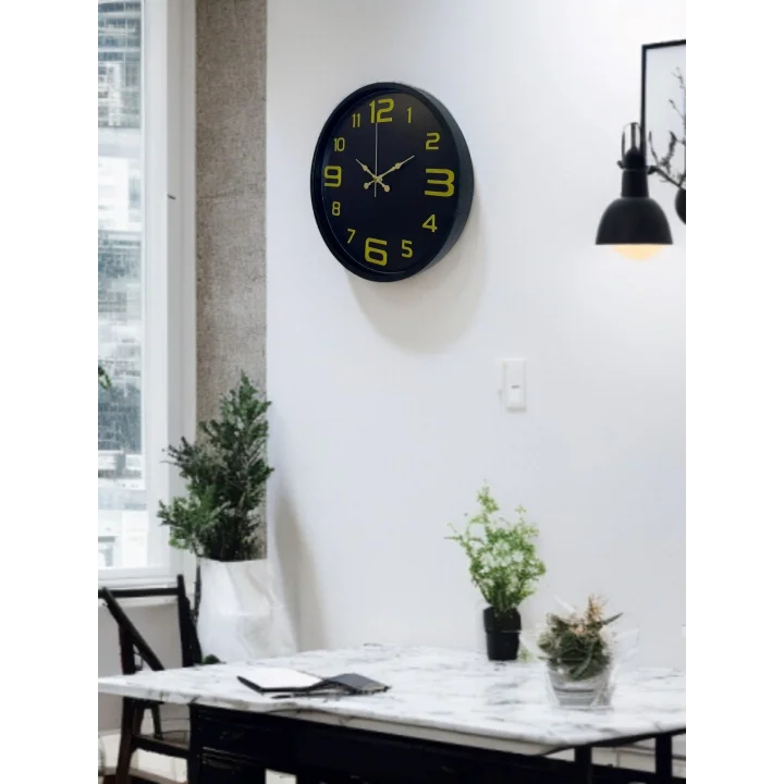 Mey İthalat® 36 Cm Siyah Gold Rakamlı Duvar Saati