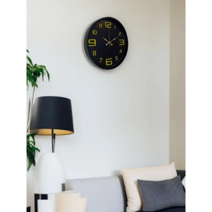 Mey İthalat® 36 Cm Siyah Gold Rakamlı Duvar Saati