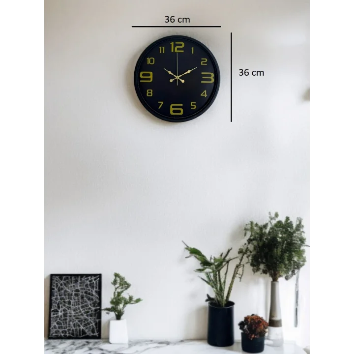 Mey İthalat® 36 Cm Siyah Gold Rakamlı Duvar Saati