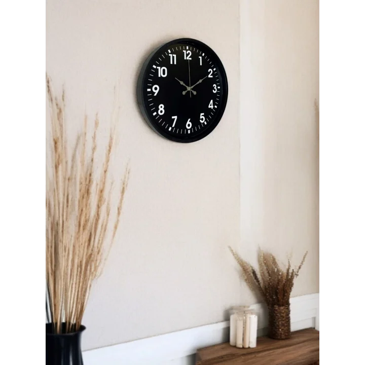 Mey İthalat® 36 Cm Siyah Modern Duvar Saati