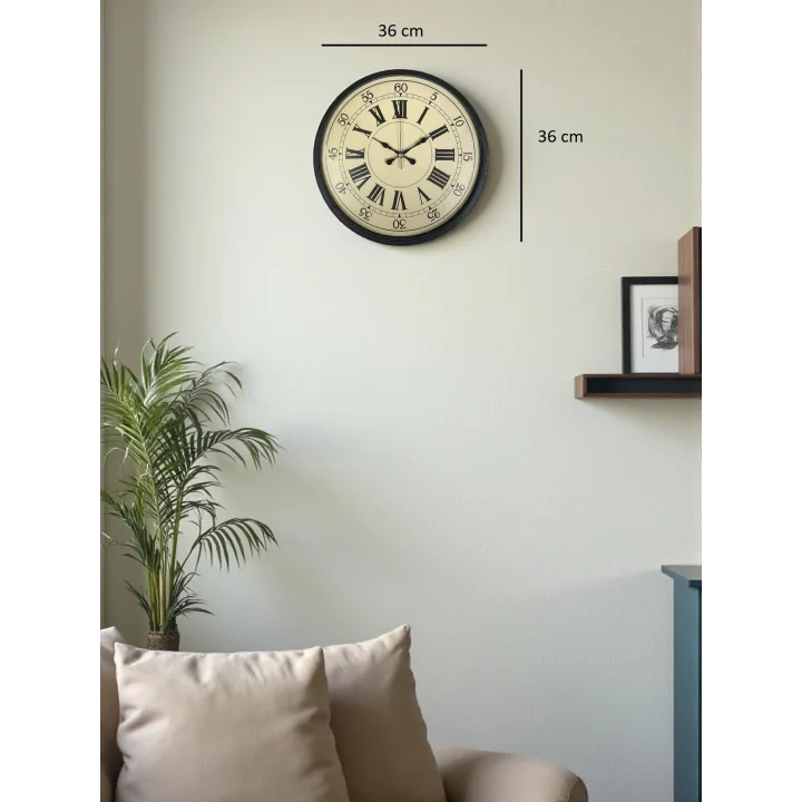 Mey İthalat® 36 Cm Siyah Retro Tasarım Duvar Saati