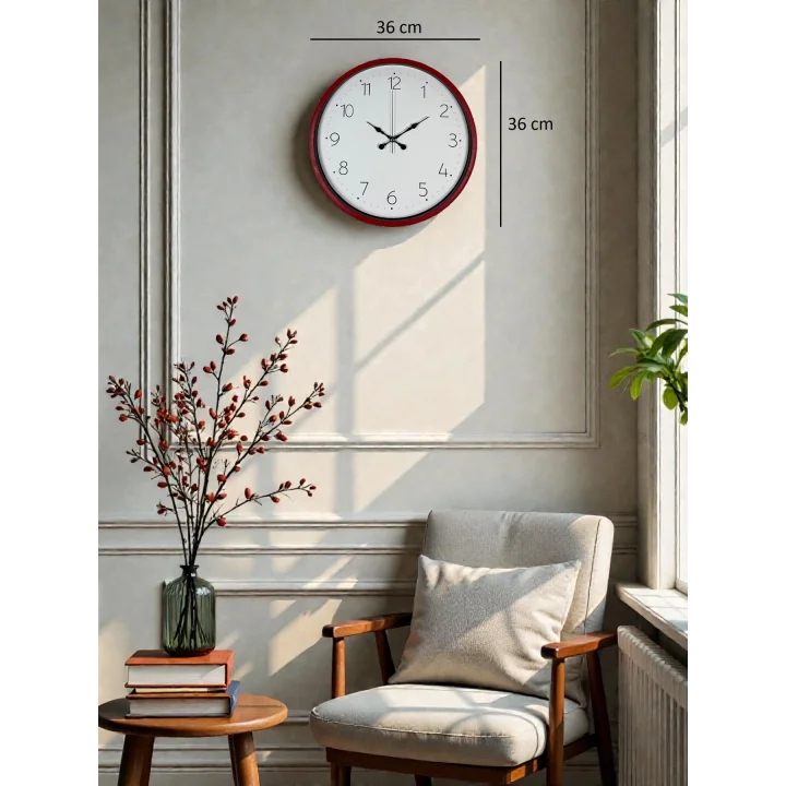 Mey İthalat® 36 Cm Standart Kırmızı Duvar Saati