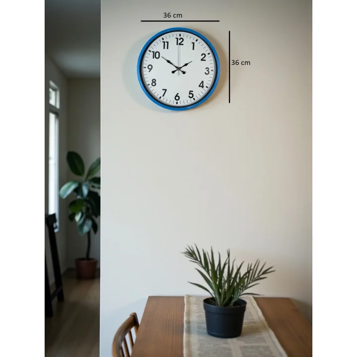 Mey İthalat® 36 Cm Standart Mavi Duvar Saati