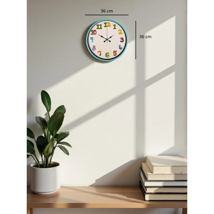Mey İthalat® 36 Cm Turkuaz Çocuk Odası Duvar Saati