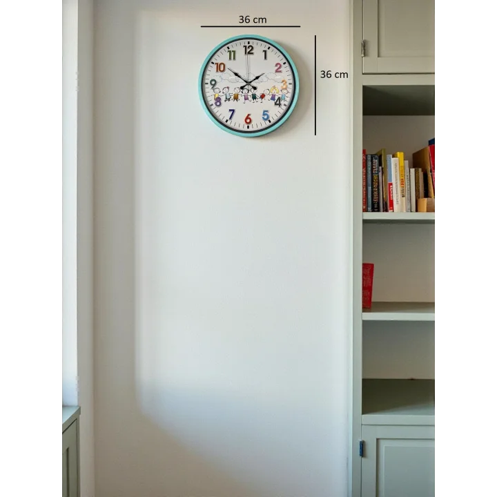 Mey İthalat® 36 Cm Turkuaz Çocuk Odası Duvar Saati