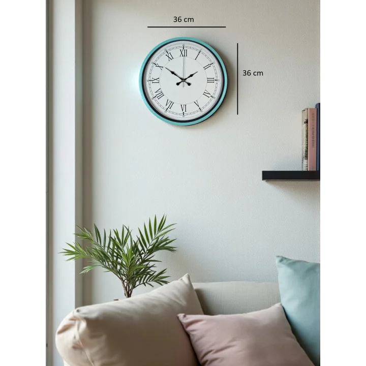 Mey İthalat® 36 Cm Turkuaz Dekoratif Duvar Saati