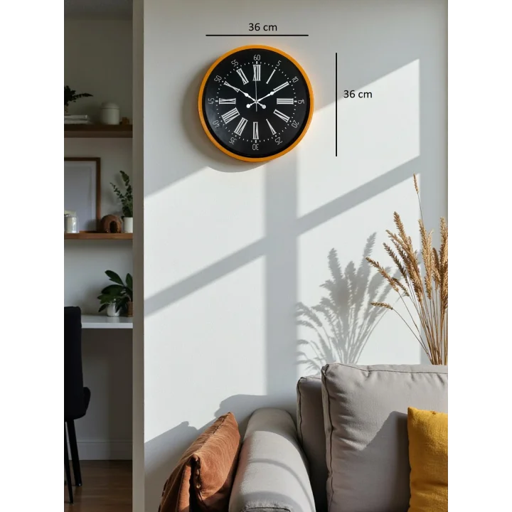 Mey İthalat® 36 Cm Turuncu Dekoratif Duvar Saati