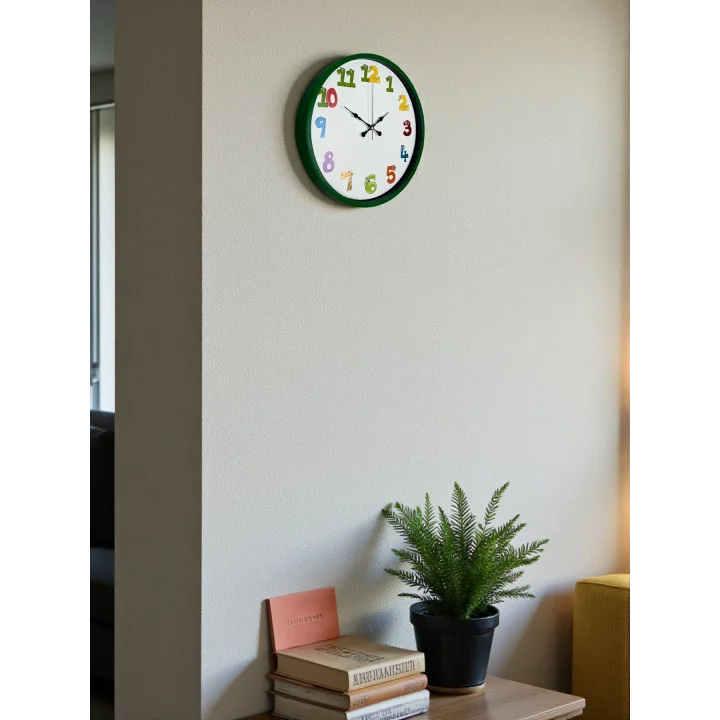 Mey İthalat® 36 Cm Yeşil Çocuk Odası Duvar Saati
