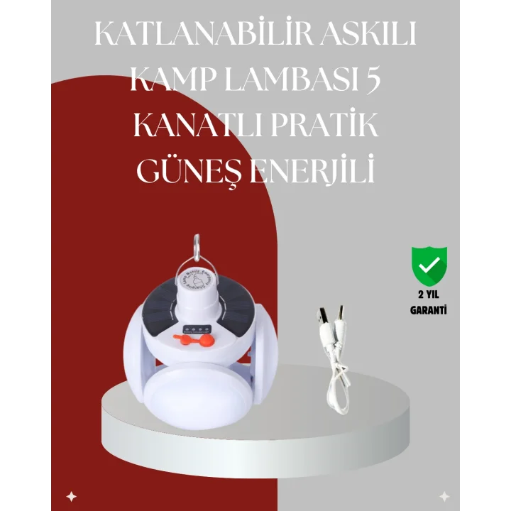 Mey İthalat® 360 Derece Katlanabilir Solar LED Aydınlatma Çadır Lambası