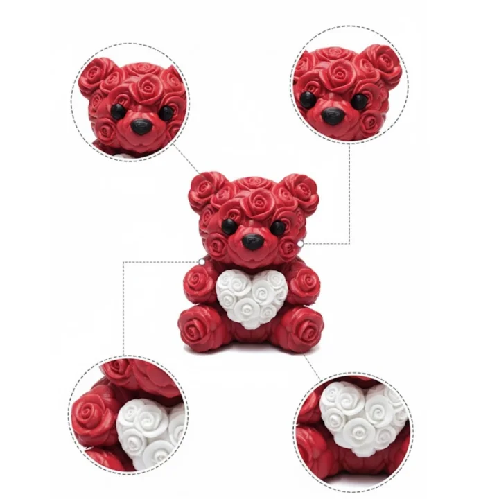 Mey İthalat® 3D Baskı Kalpli Ayıcık 10cm Romantik Masaüstü Dekor