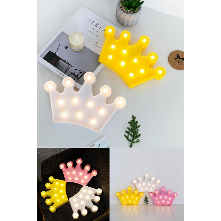 Mey İthalat®  3D Dekoratif Pilli Kraliçe Tacı Model Led Masa ve Gece ası