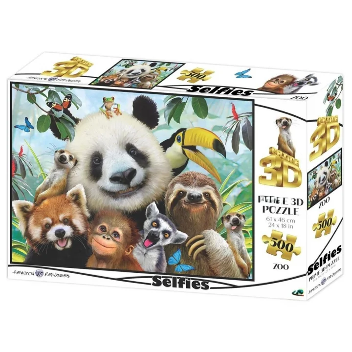 Mey İthalat® 3D - Hayvanat Bahçesi Selfie 500 Parça Yetişkin Puzzle