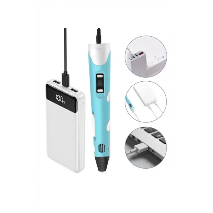 Mey İthalat® 3D Kalem Seti (MAVİ) Dijital Göstergeli + 3 Renk Filament Hediyeli Eğitici Yazıcı ABS/PLA Uyumlu