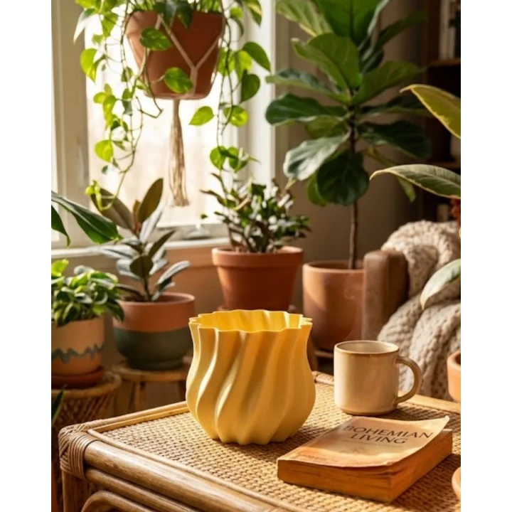 Mey İthalat® 3D KIVRIMLI VAZO SARI