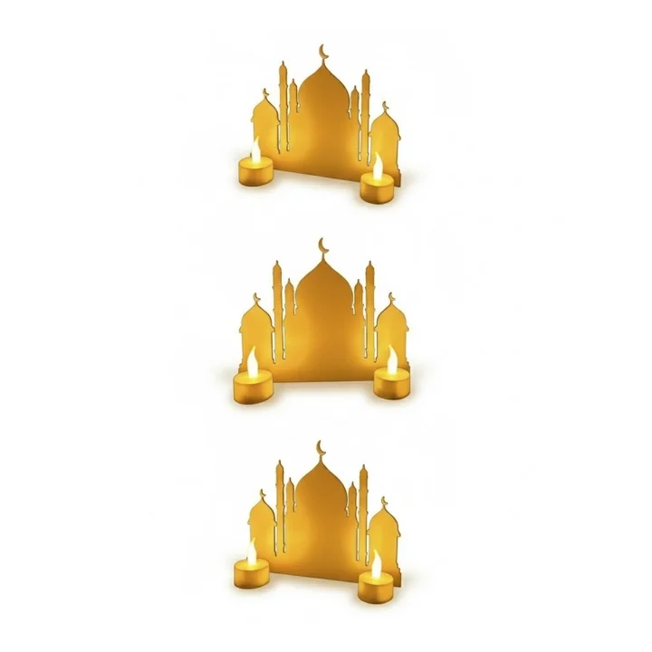 Mey İthalat® 3D Ramazan Cami Dekor 2 Mumlu Işıklı Masa Üstü Biblo