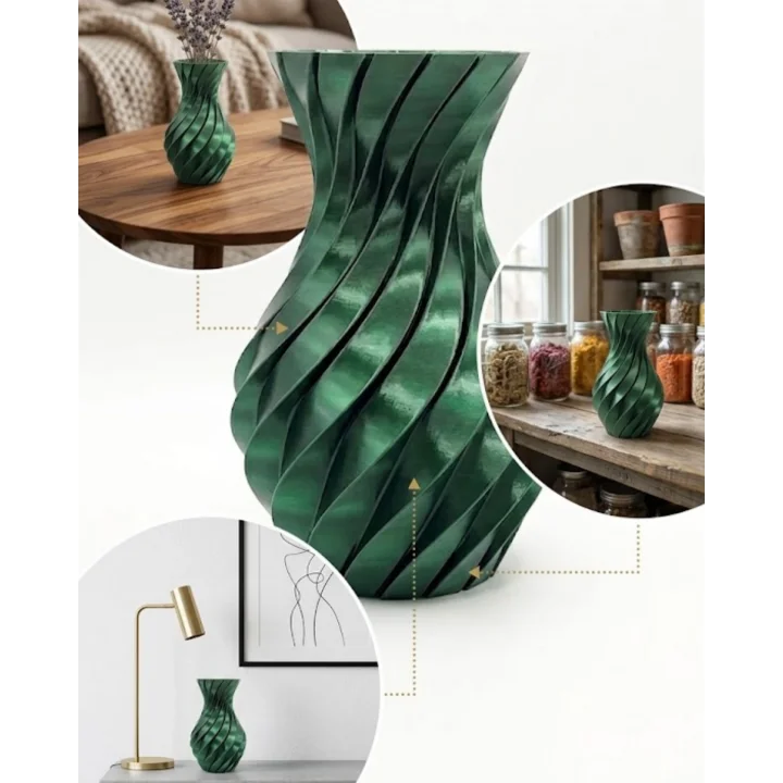 Mey İthalat® 3D ÜRÜN SPİRAL VAZO YEŞİL