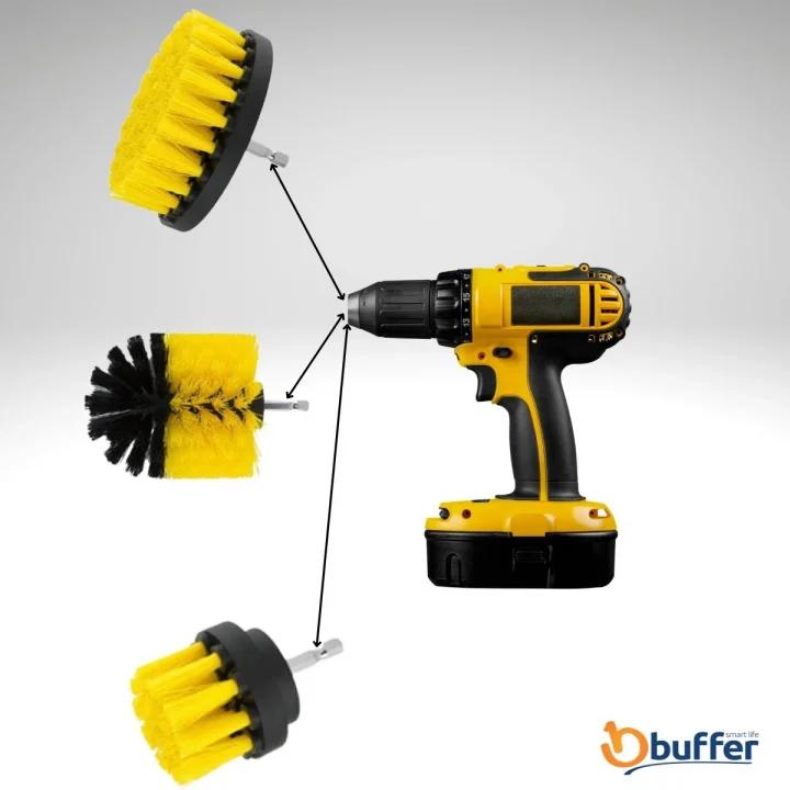 Mey İthalat®  3lü Matkap Ucu Banyo Küvet Duşakabin Araba Tekerliği Koltuk Yıkama Temizleme Fırçası Seti