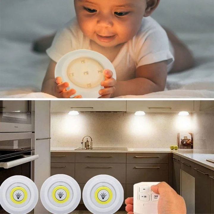 Mey İthalat®  3lü Uzaktan Kumandalı Pilli Yapışkanlı Kablosuz Led Spot alar