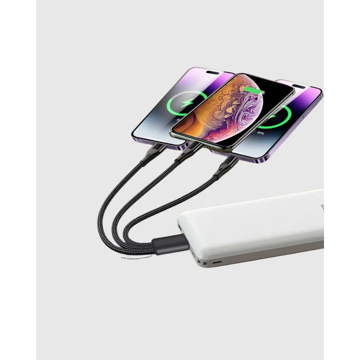 Mey İthalat® 3’ü 1 Arada Şarj Kablosu Type-C iOS Android Uyumlu Hızlı ve Güvenli Şarj