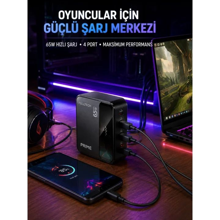 Mey İthalat® 4 Girişli Hızlı Şarj Destekli Masaüstü Şarj İstasyonu