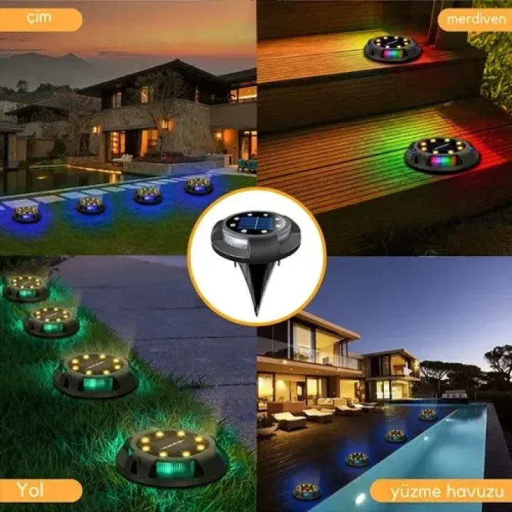 Mey İthalat® 4lü Solar Panelli Kazıklı RGB Zemin LED (Güneş Enerjili)