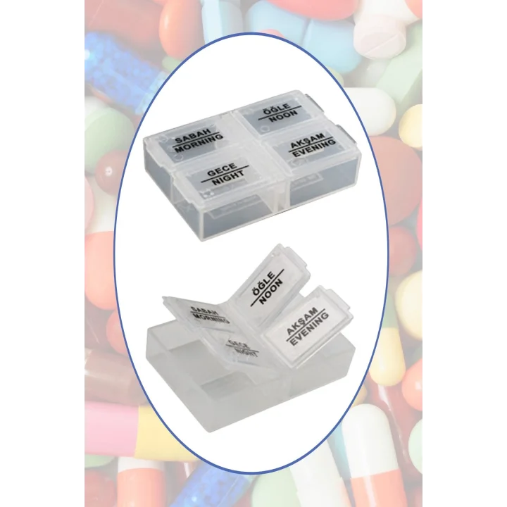 Mey İthalat®  4 Öğün Günlük Hap İlaç Saklama Taşıma Kutusu İlaç Hatırlatıcı