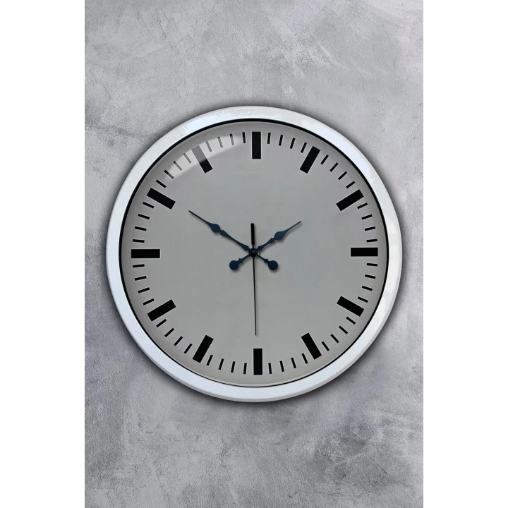 Mey İthalat® 40 cm Beyaz Metal Sade Duvar Saati
