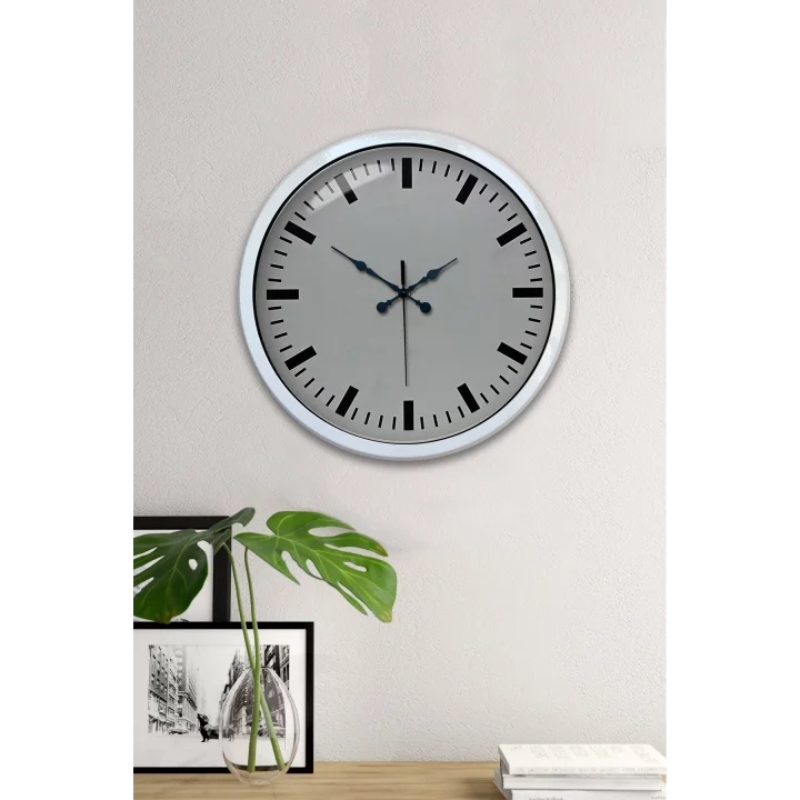 Mey İthalat® 40 Cm Metal  Beyaz Modern Duvar Saati