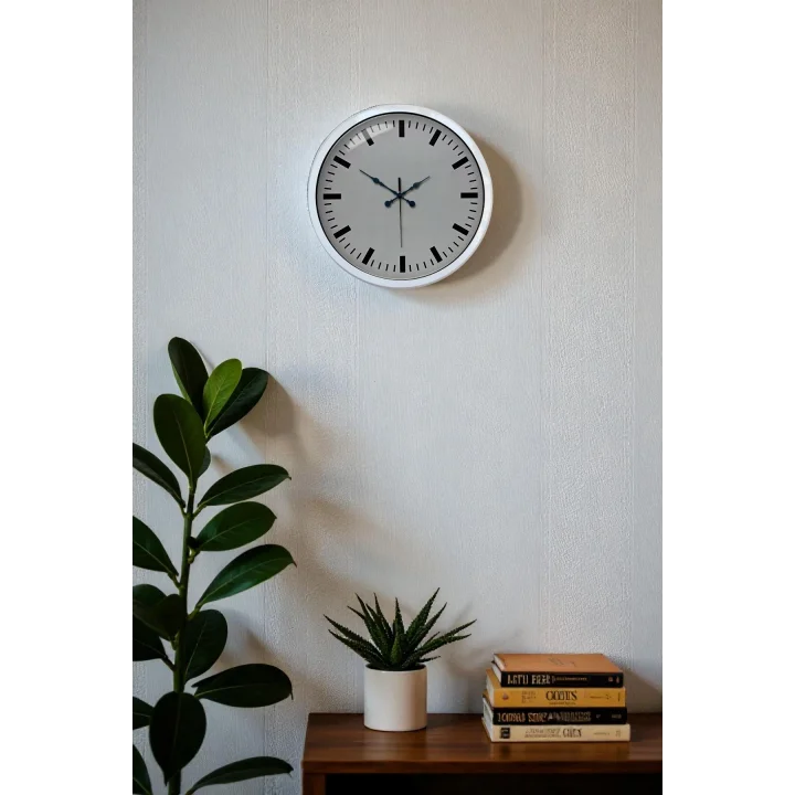 Mey İthalat® 40 Cm Metal  Beyaz Modern Duvar Saati