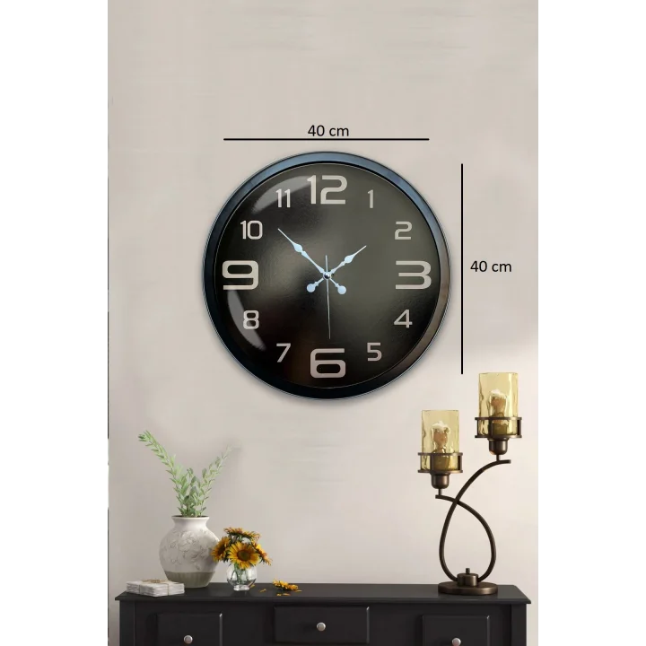 Mey İthalat® 40 cm Siyah Metal Modern Duvar Saati