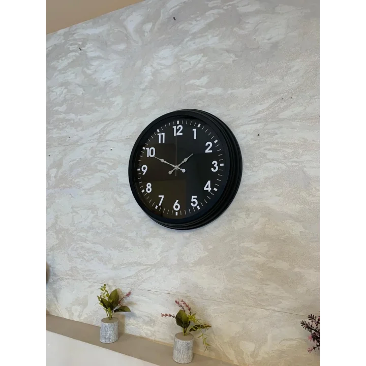 Mey İthalat® 40 cm Siyah Metal Siyah Kadran Duvar Saati