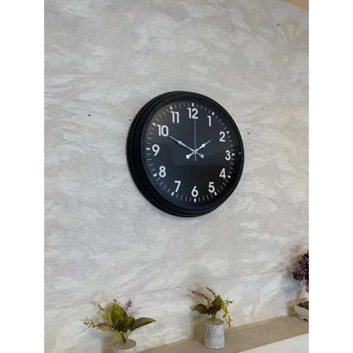 Mey İthalat® 40 cm Siyah Metal Siyah Kadran Duvar Saati