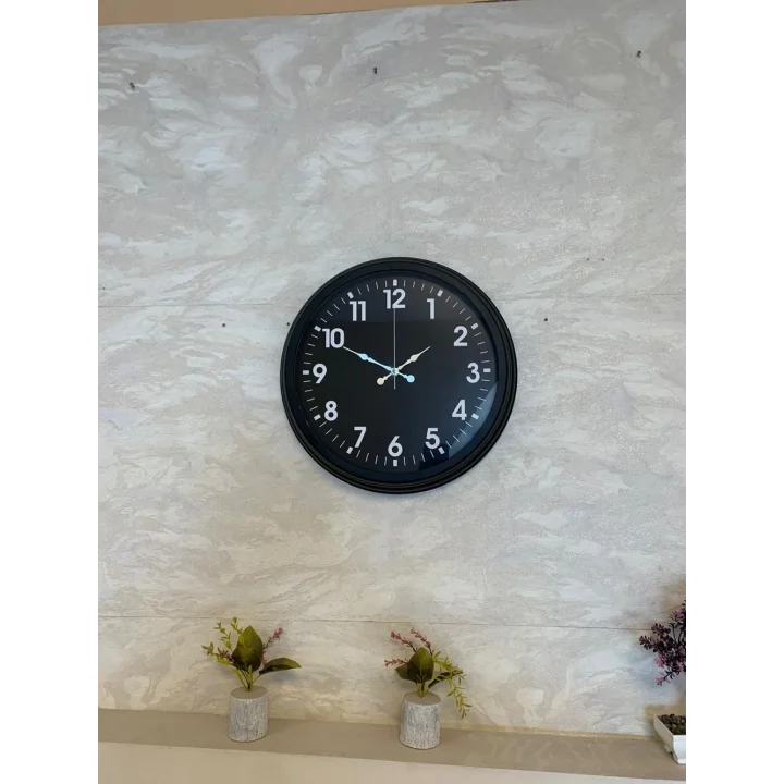 Mey İthalat® 40 cm Siyah Metal Siyah Kadran Duvar Saati