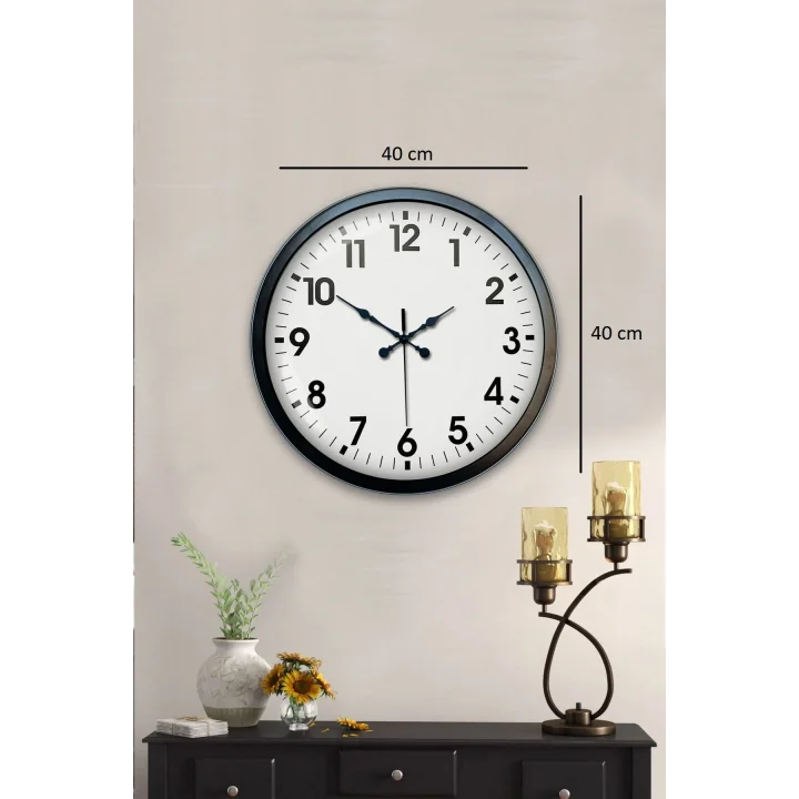 Mey İthalat® 40 cm Siyah Metal Standart Duvar Saati