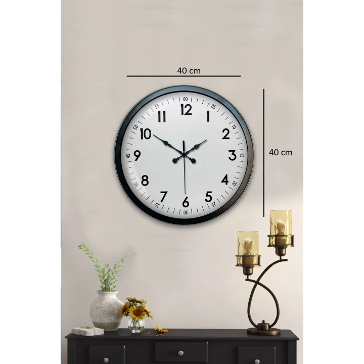 Mey İthalat® 40 cm Siyah Metal Standart Duvar Saati