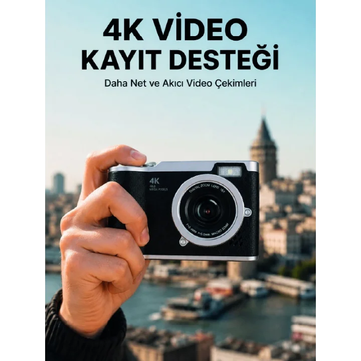 Mey İthalat® 48 MP Dijital Kamera 4K Video Çekim Özellikli Kompakt Tasarım