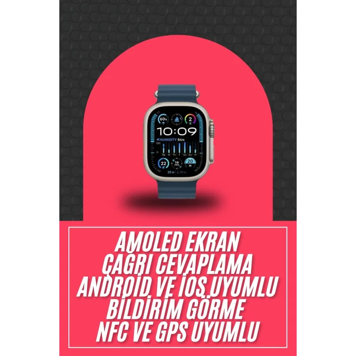 Mey İthalat® 49mm Akıllı Saat Amoled Ekranlı Kadın Erkek Kol Saati Plastik Kordon Yeni Nesil