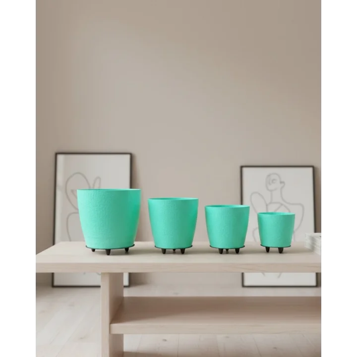 Mey İthalat® 4’lü 3D Ayaklı Yeşil Saksı Seti Dekoratif Modern Tasarım